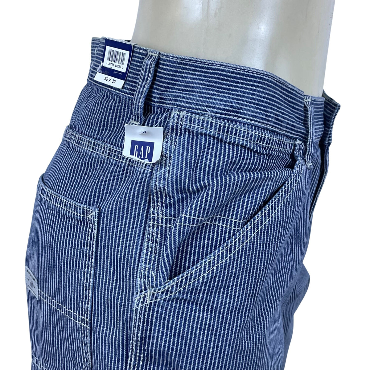 Gap Blue Carpenter Pants Relaxed Fit Durable Workwear Stripe Design Sz 32x30