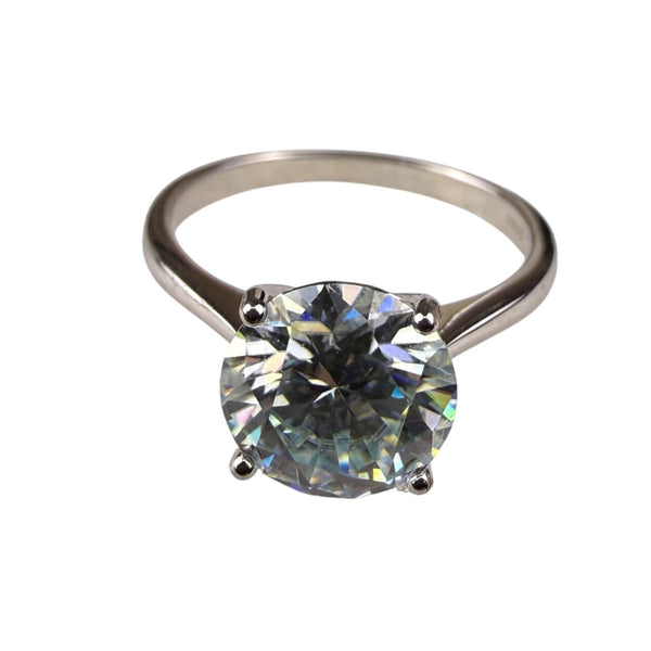 GRA Moissanite Silver 925 Ring Solitaire Round Stone Size 8 With Certificate