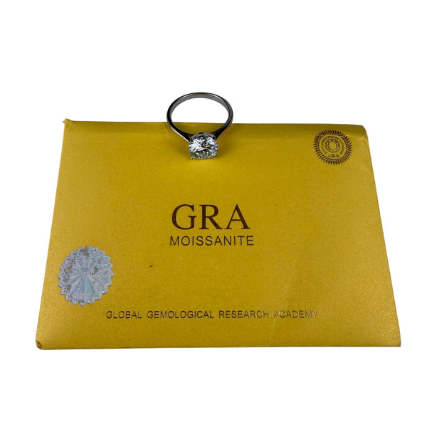 GRA Moissanite Silver 925 Ring Solitaire Round Stone Size 8 With Certificate