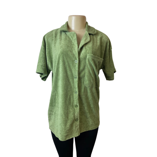 Daisy Street Women's Green Towel Button Down Short Sleeve Shirt Sz M - NWT