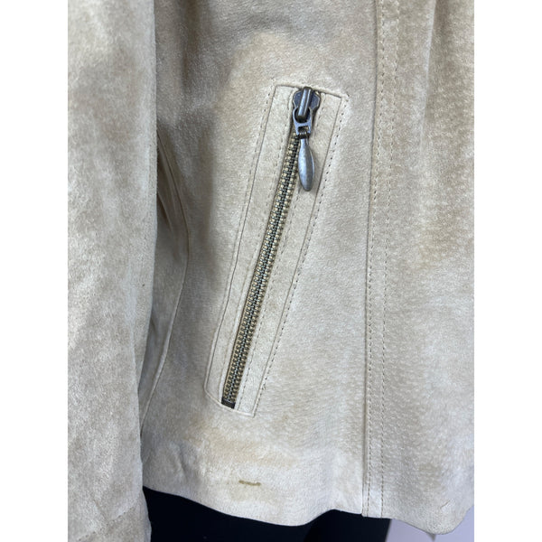 Context Womens Beige Leather Moto Jacket With Zipper Details Sz 6 - New