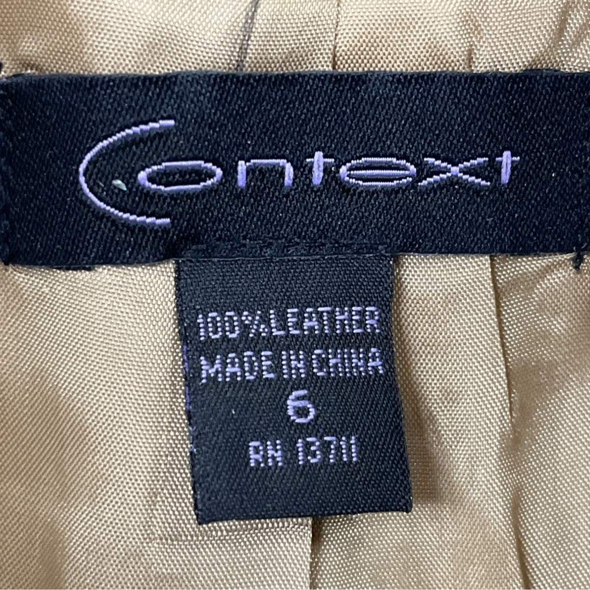 Context Womens Beige Leather Moto Jacket With Zipper Details Sz 6 - New