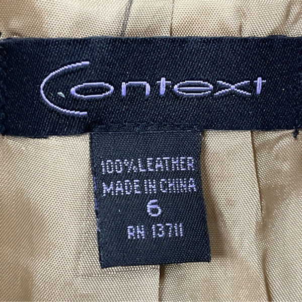 Context Womens Beige Leather Moto Jacket With Zipper Details Sz 6 - New