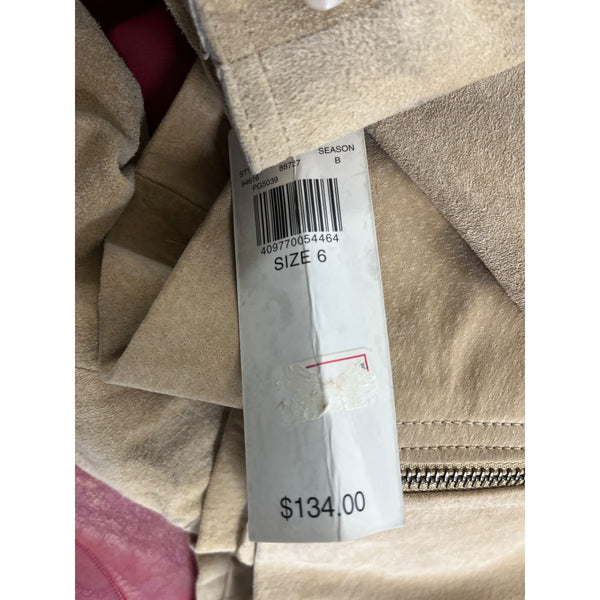 Context Womens Beige Leather Moto Jacket With Zipper Details Sz 6 - New