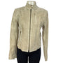 Context Womens Beige Leather Moto Jacket With Zipper Details Sz 6 - New