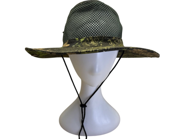 Camo Sun Hat With Mesh Crown & Chin Strap For Outdoor Activities Lightweight & Breathable