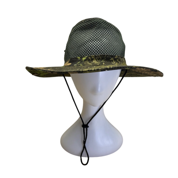 Camo Sun Hat With Mesh Crown & Chin Strap For Outdoor Activities Lightweight & Breathable