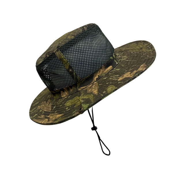 Camo Sun Hat With Mesh Crown & Chin Strap For Outdoor Activities Lightweight & Breathable