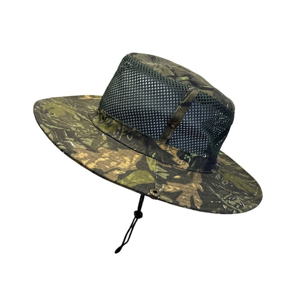 Camo Sun Hat With Mesh Crown & Chin Strap For Outdoor Activities Lightweight & Breathable