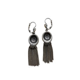 Vintage Silver Leverback Dangle Earrings With Tassel Chain & Yellow Rhinestones