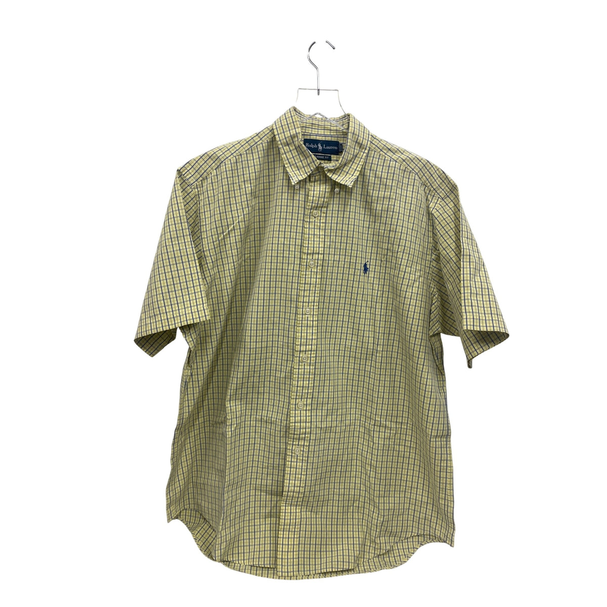 Ralph Lauren Mens Yellow/Blue Cotton Button-Up Short Sleeve Shirt Classic Fit Size L