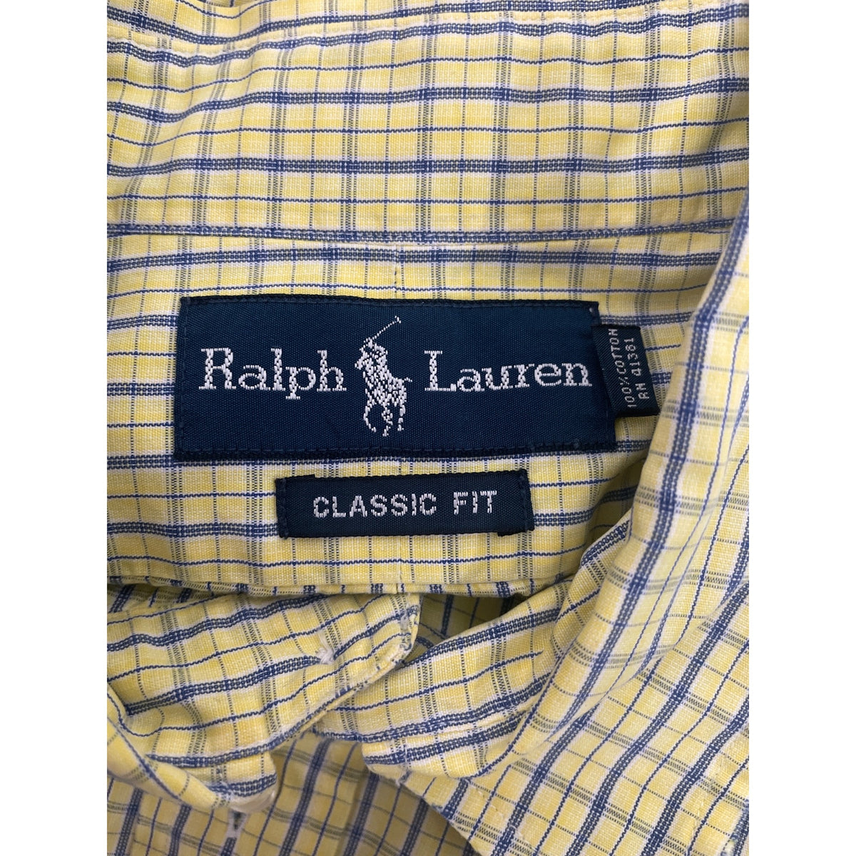 Ralph Lauren Mens Yellow/Blue Cotton Button-Up Short Sleeve Shirt Classic Fit Size L