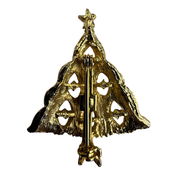 Vintage Unknown Gold Tone Jewelry Christmas Tree Brooch Multi-Color Rhinestones