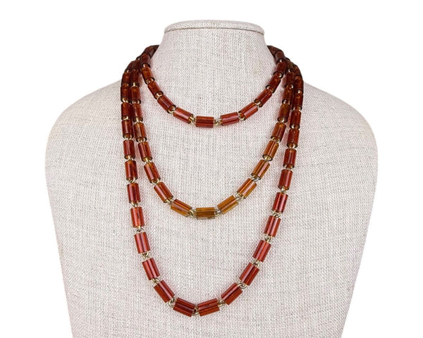 Les Bernard Womens Amber Plastic Bead Necklace Gold Tone Barrel Clasp Vintage