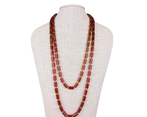 Les Bernard Womens Amber Plastic Bead Necklace Gold Tone Barrel Clasp Vintage