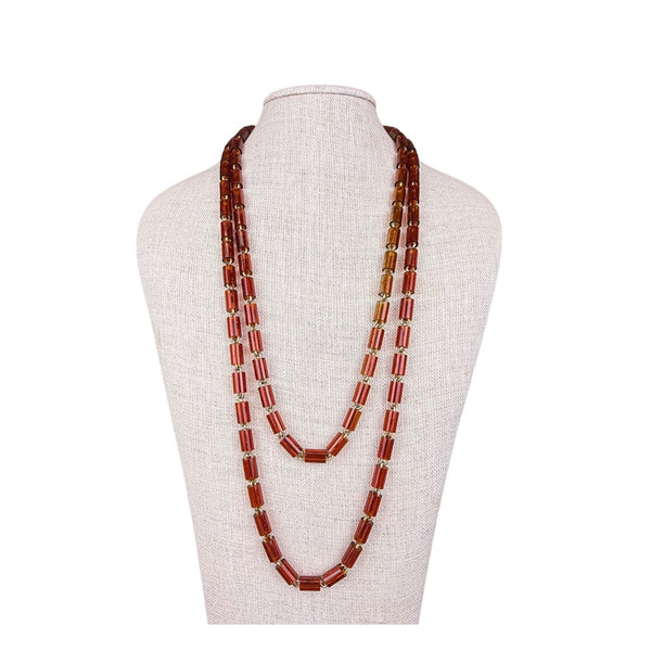 Les Bernard Womens Amber Plastic Bead Necklace Gold Tone Barrel Clasp Vintage