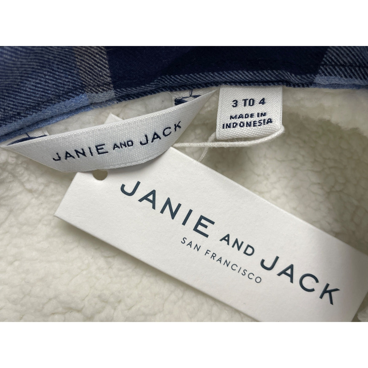 Janie & Jack Boys Blue Plaid Sherpa Lined Flannel Shirt Jacket Size 3 to 4 - New