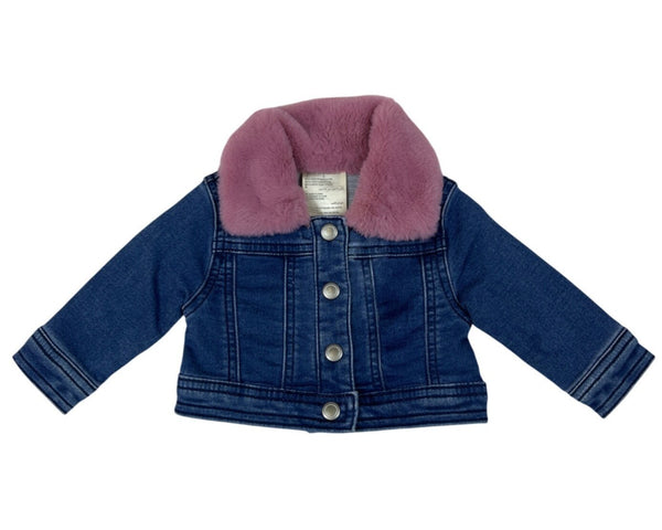 Baby Denim Jacket With Pink Faux Fur Collar 0 3 Months By First Impressions