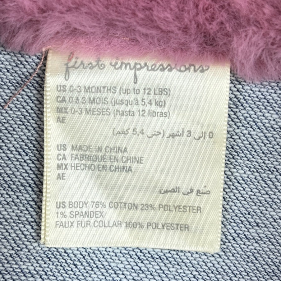 Baby Denim Jacket With Pink Faux Fur Collar 0 3 Months By First Impressions