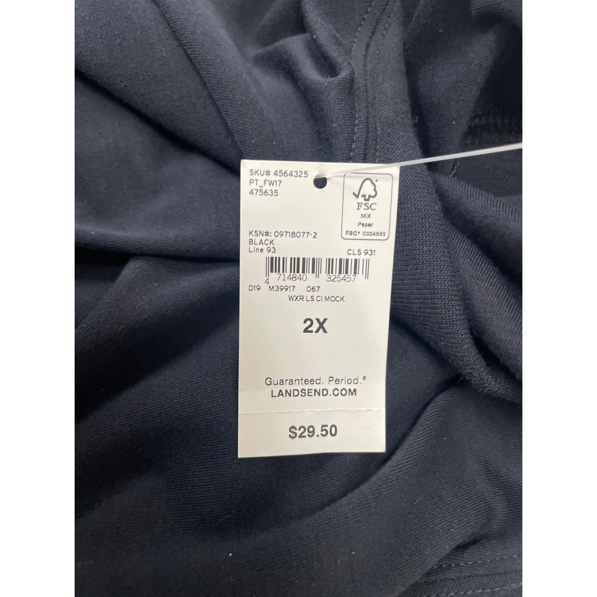 Lands End Womens Black Mock Neck Long Sleeve Top Relaxed Fit 2X Size - New