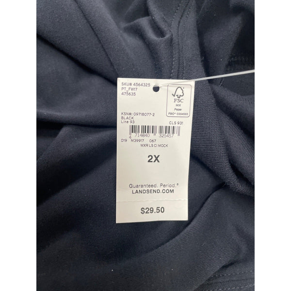 Lands End Womens Black Mock Neck Long Sleeve Top Relaxed Fit 2X Size - New