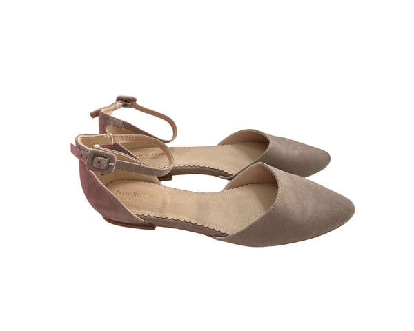 Isaac Mizrahi Womens Taupe Faux Suede Pointed Toe Flats Ankle Strap Size 9.5 NWOB