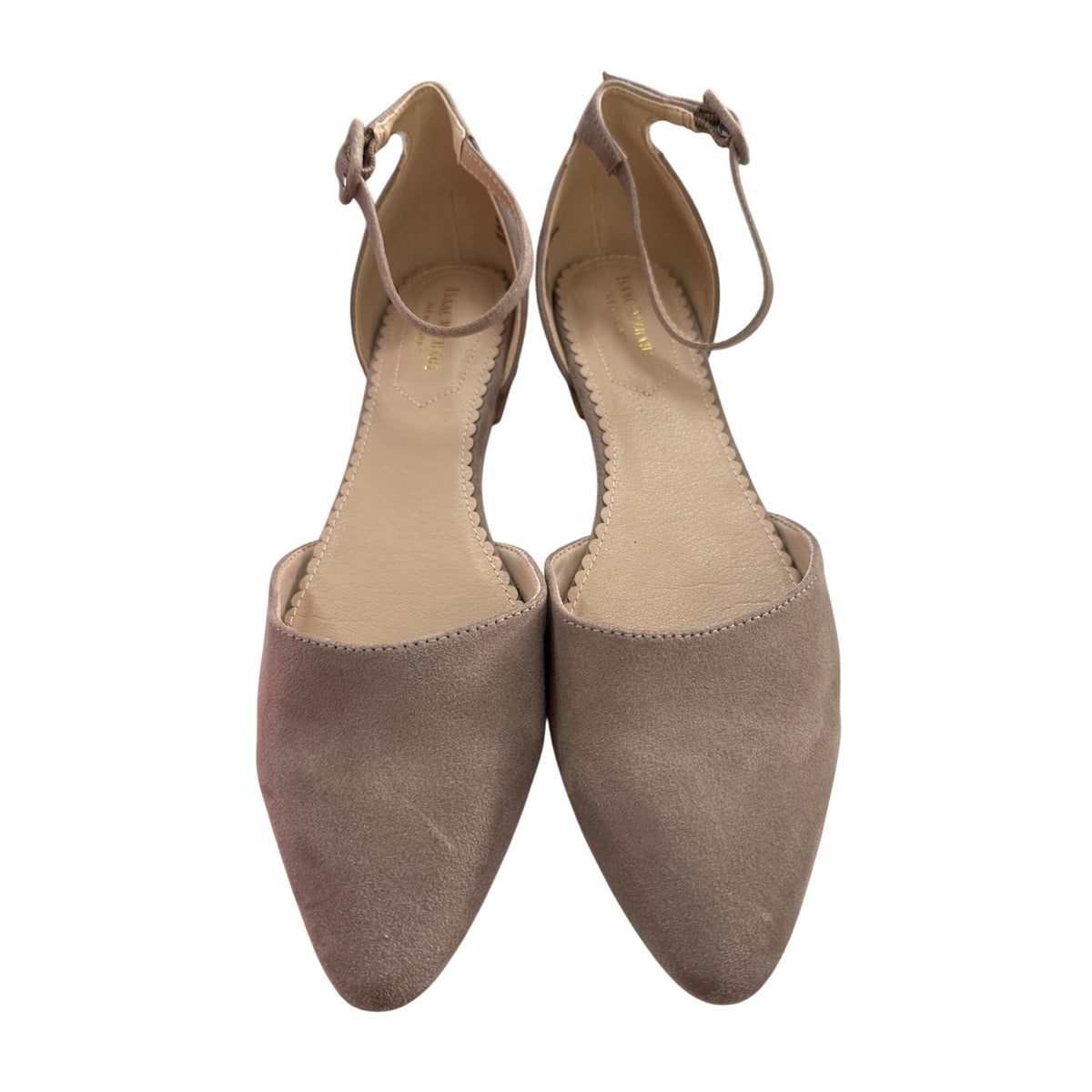 Isaac Mizrahi Womens Taupe Faux Suede Pointed Toe Flats Ankle Strap Size 9.5 NWOB