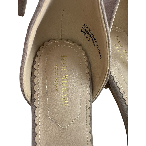 Isaac Mizrahi Womens Taupe Faux Suede Pointed Toe Flats Ankle Strap Size 9.5 NWOB