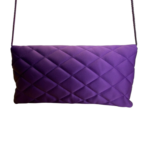 Kate Landry Women’s Purple Satin Quilted With Rhinestone Accent Crossbody Clutch