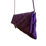 Kate Landry Women’s Purple Satin Quilted With Rhinestone Accent Crossbody Clutch
