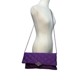Kate Landry Women’s Purple Satin Quilted With Rhinestone Accent Crossbody Clutch