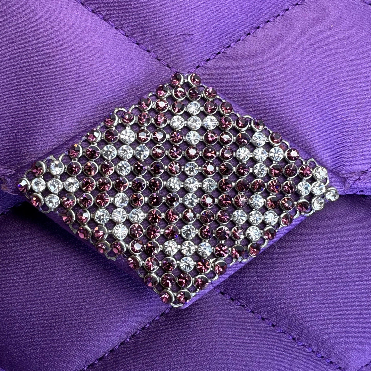 Kate Landry Women’s Purple Satin Quilted With Rhinestone Accent Crossbody Clutch