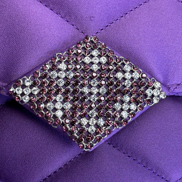 Kate Landry Women’s Purple Satin Quilted With Rhinestone Accent Crossbody Clutch