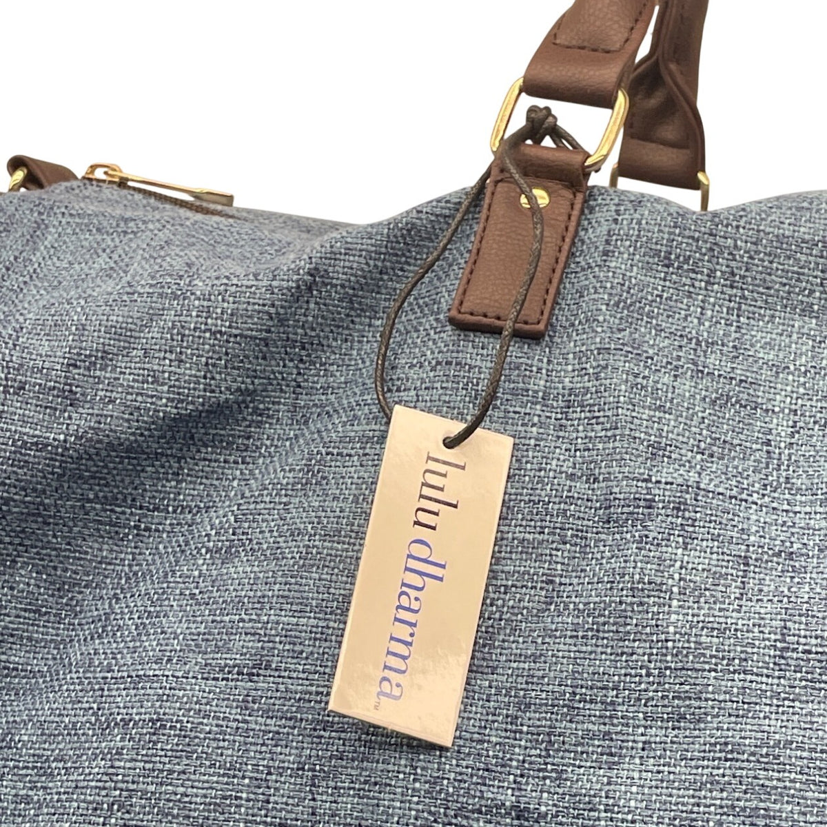 Lulu Dharma Blue & Brown Adjustable Strap Ocean Linen Weekender Bag Sz L