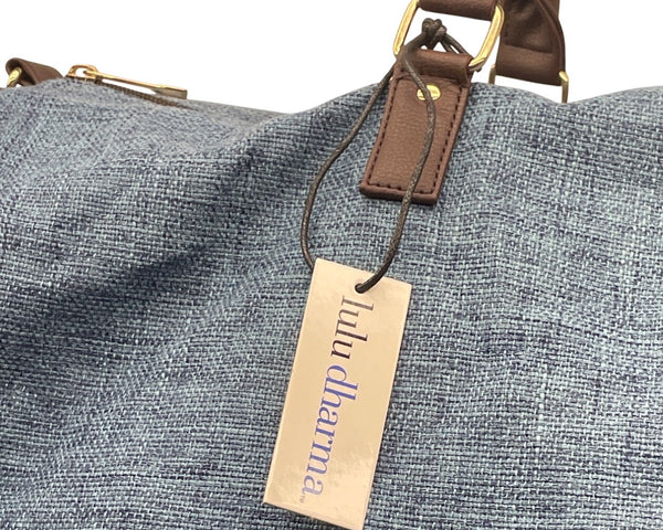 Lulu Dharma Blue & Brown Adjustable Strap Ocean Linen Weekender Bag Sz L