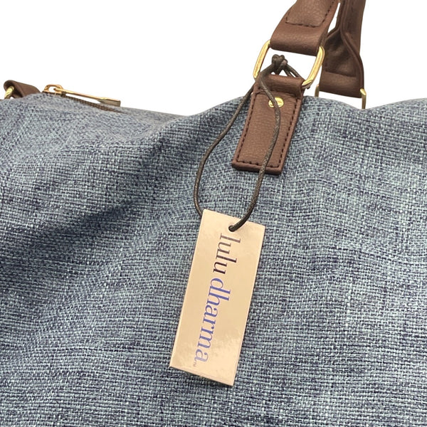 Lulu Dharma Blue & Brown Adjustable Strap Ocean Linen Weekender Bag Sz L