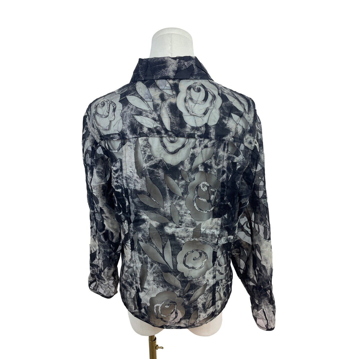 Chico’s Sheer Black & Gray Floral Button-Down Blouse Size 1