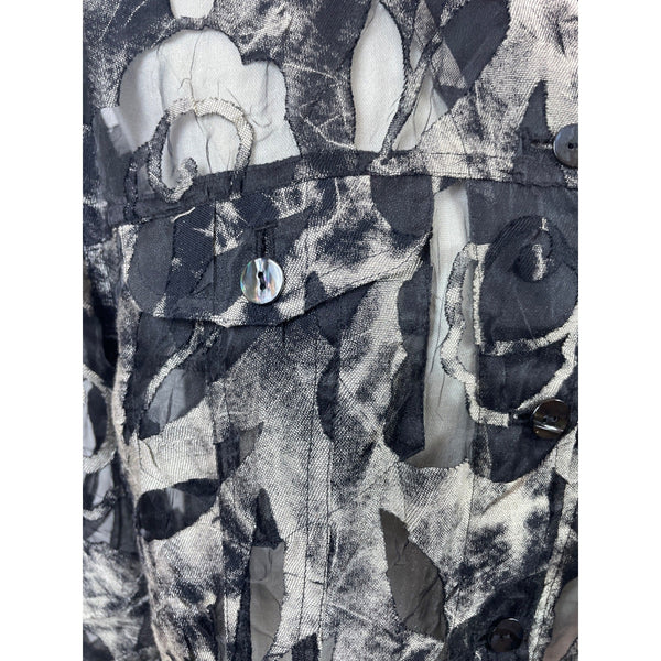 Chico’s Sheer Black & Gray Floral Button-Down Blouse Size 1