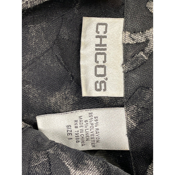 Chico’s Sheer Black & Gray Floral Button-Down Blouse Size 1