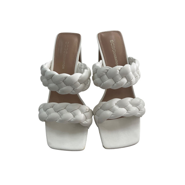 BCBGeneration Womens White Faux Leather Braided Strap Heeled Sandals Size 6.5