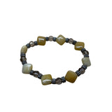 Yellow & Brown Beaded Stretch Bracelet With Square Gemstones