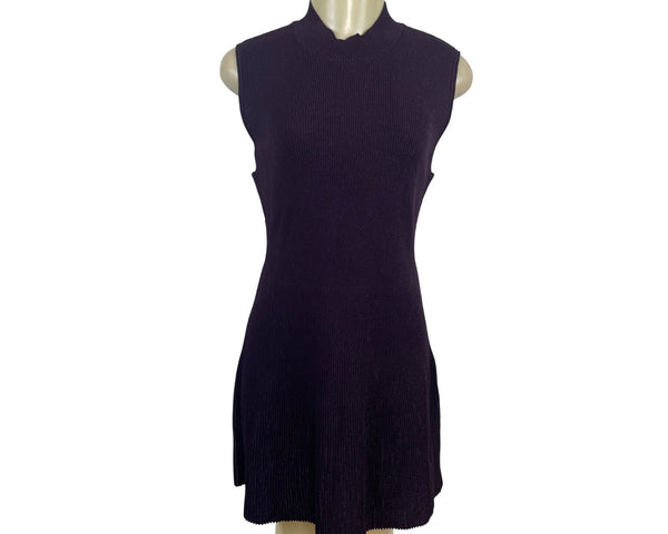 Theory Sleeveless Ribbed Knit Black Open Back Dress Womens Size L - New