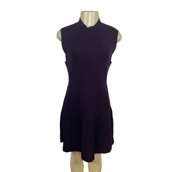 Theory Sleeveless Ribbed Knit Black Open Back Dress Womens Size L - New