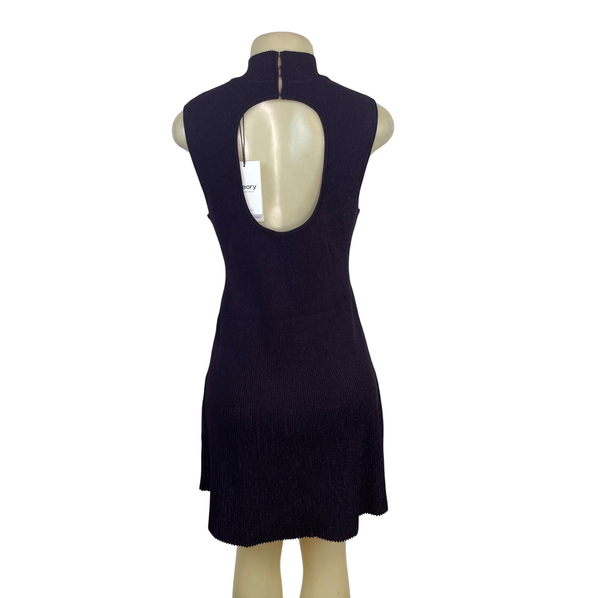 Theory Sleeveless Ribbed Knit Black Open Back Dress Womens Size L - New