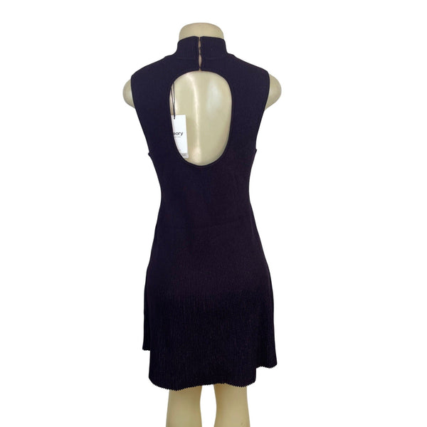 Theory Sleeveless Ribbed Knit Black Open Back Dress Womens Size L - New