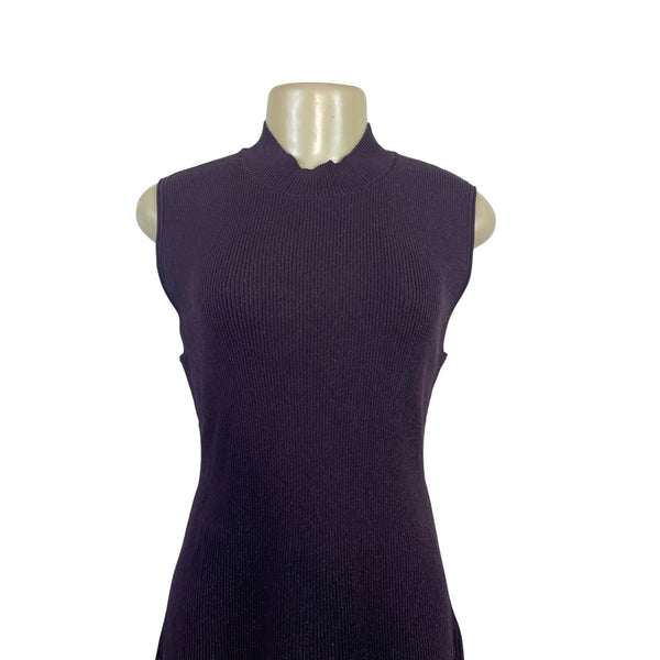 Theory Sleeveless Ribbed Knit Black Open Back Dress Womens Size L - New