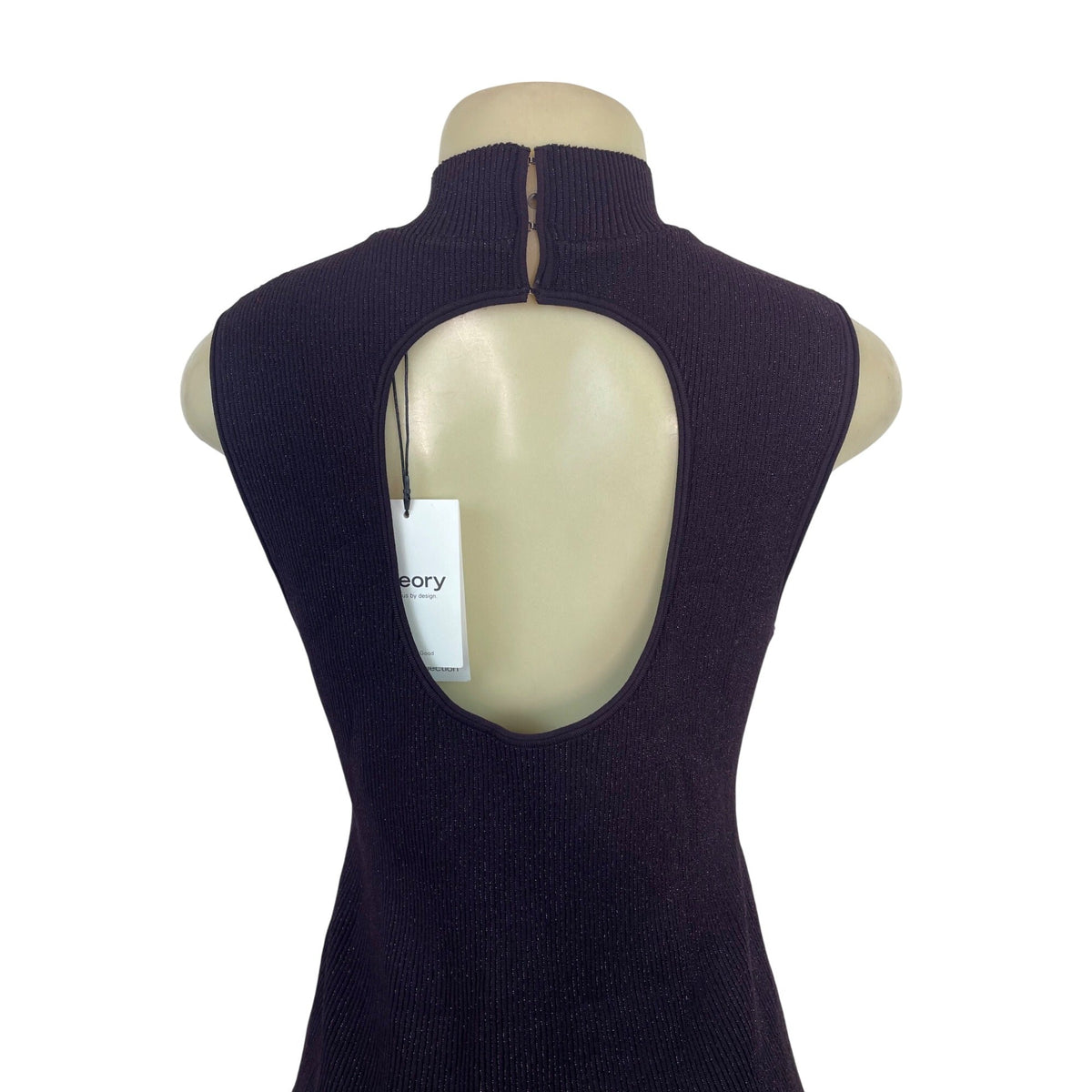 Theory Sleeveless Ribbed Knit Black Open Back Dress Womens Size L - New