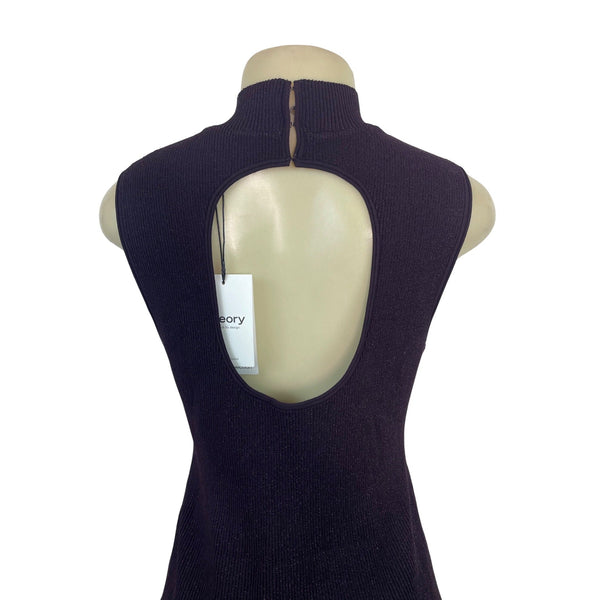 Theory Sleeveless Ribbed Knit Black Open Back Dress Womens Size L - New
