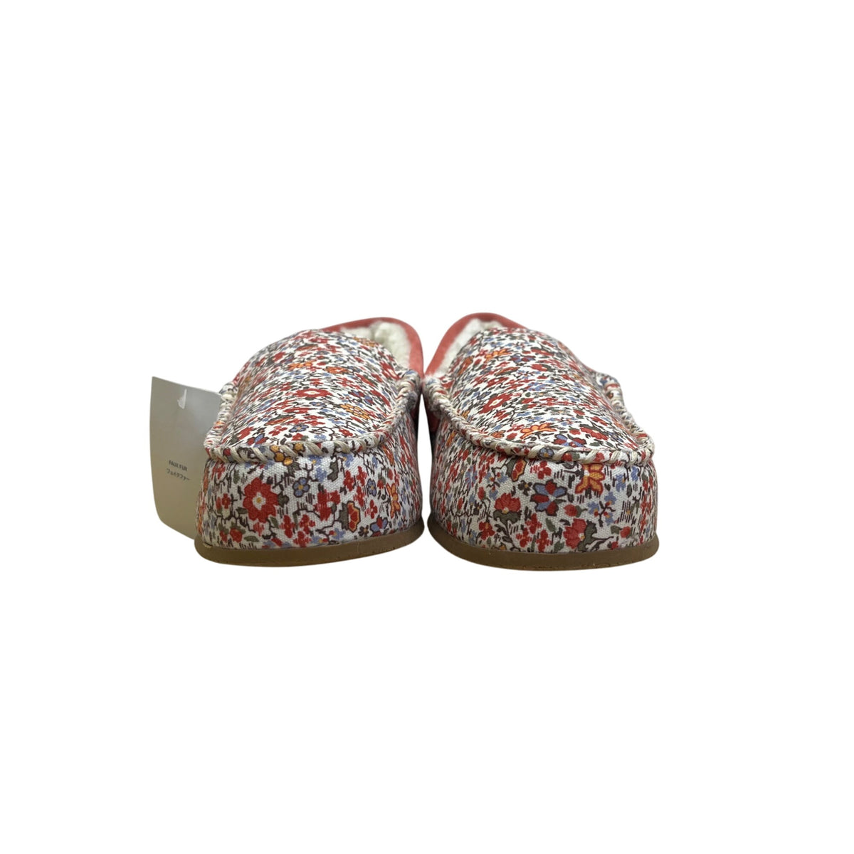 Lands End Women’s Ivory Artisan Floral Plaid Moccasin Slippers Size US 10B