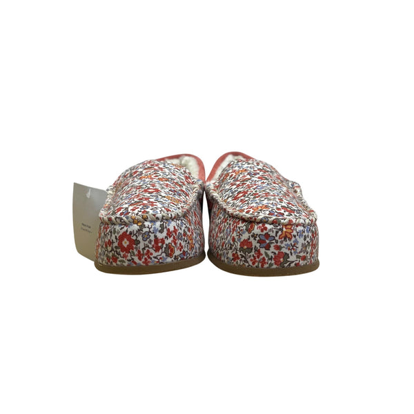 Lands End Women’s Ivory Artisan Floral Plaid Moccasin Slippers Size US 10B